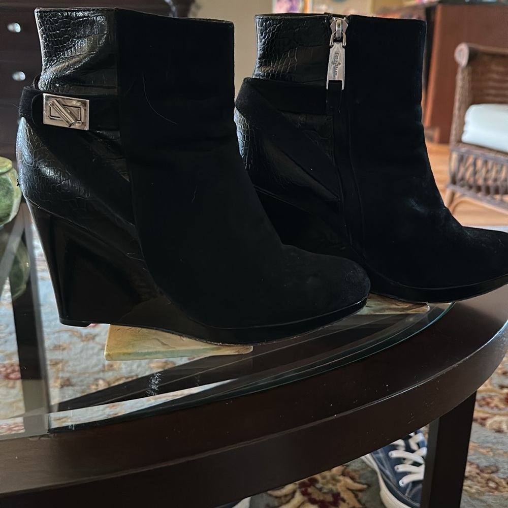Cole Haan Black Suede 
and Leather Ankle Boots - Picture 2 of 5